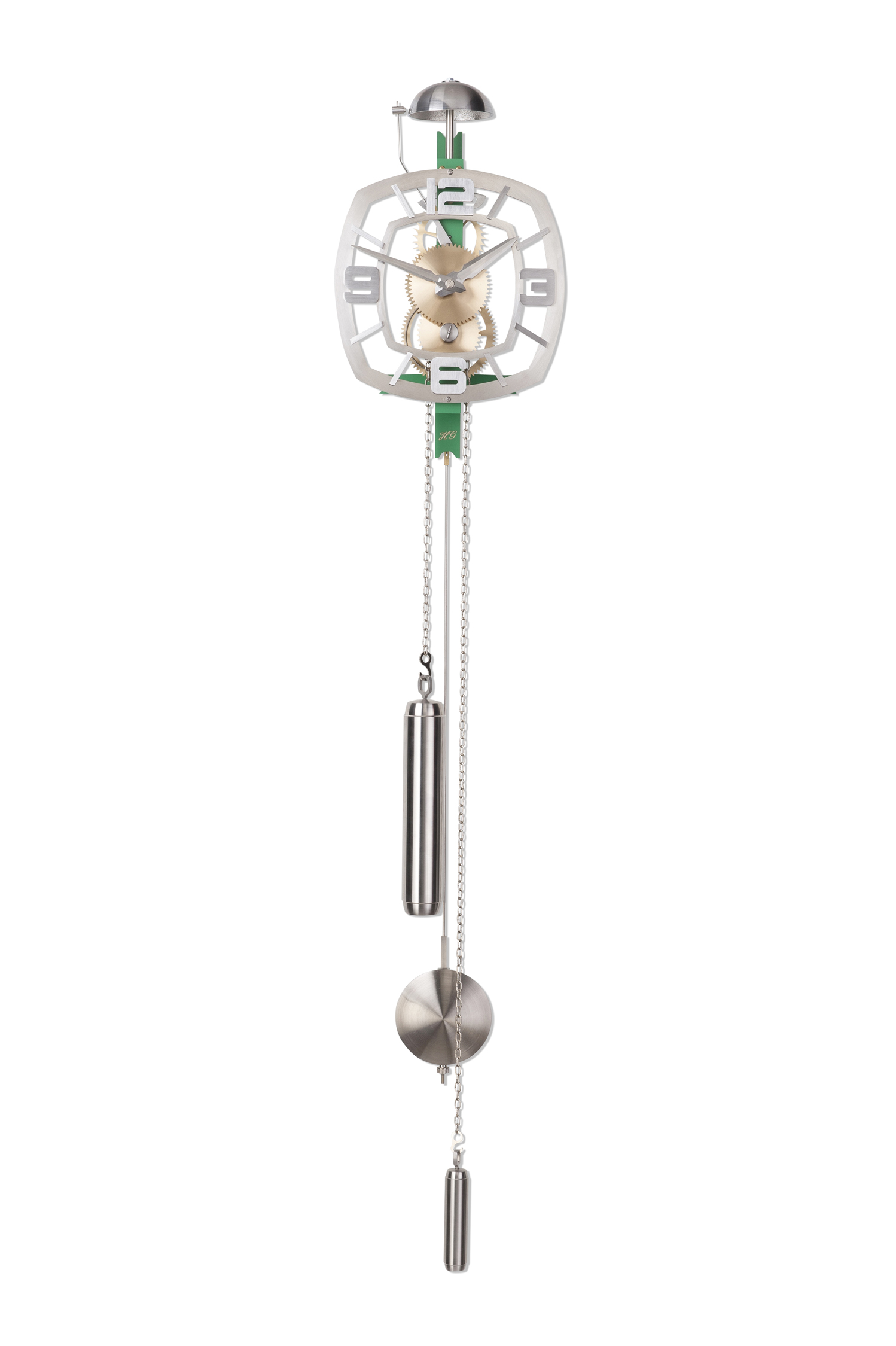 Moderne klok Vierkant RVS frame Groen